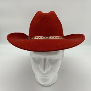 Lammles Red Cowboy Hat Western Vintage Wide Brim Wool Felt Vaquero Retro Eyelet